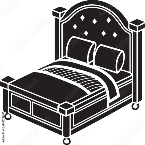bed in a hotel silhouette vector, bed logo, bed icon vector black and white