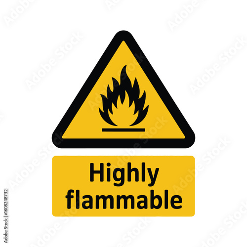 Highly Flammable Warning Sign: Fire Hazard Triangle Symbol