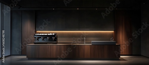 Modern dark coffee bar interior