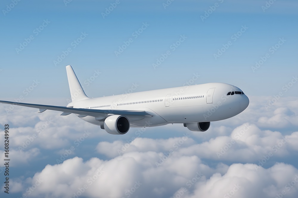 Obraz premium Commercial Airplane Flying in Sky Above Clouds