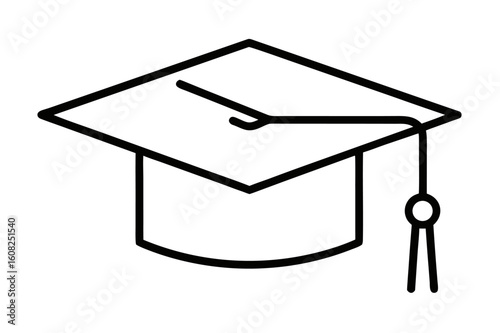 Academic achievement icon: black graduation cap with diploma and tassel