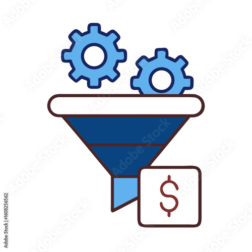 Conceptual digital art showing a marketing funnel converting data into currency, demonstrating the conversion process in a simplified, yet effective manner.