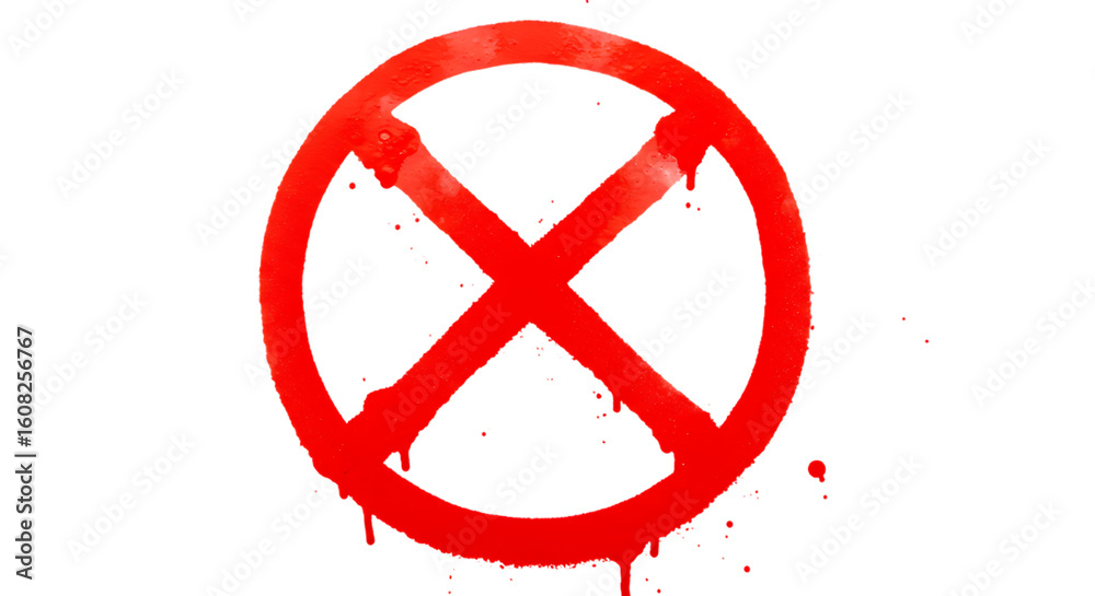 Fototapeta premium Red Circle X Symbol with Spray Paint Texture on Black Background