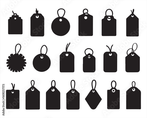 Assorted Blank Price Tags in Varied Shapes for Retail Labeling.