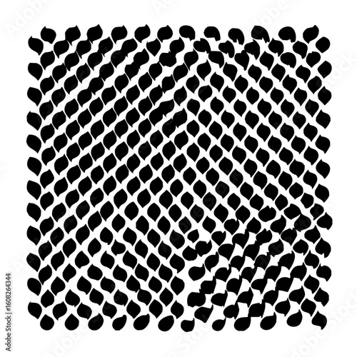 Dense arrangement of black leaf shapes forming a pattern with a disrupted section in the corner