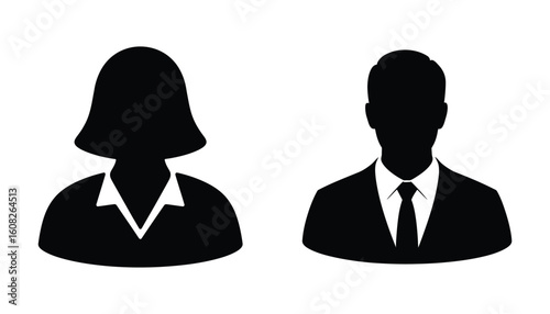 Professional User Avatars: Male and Female Business Person Silhouettes