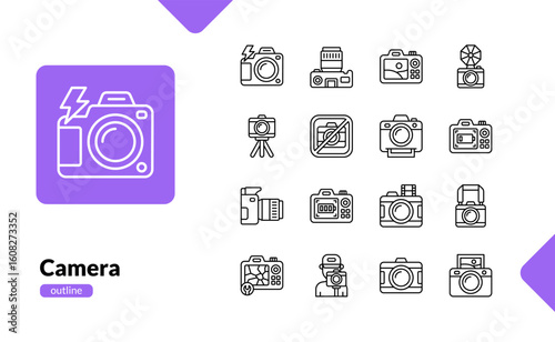 Camera outline icon set for photography and app UI