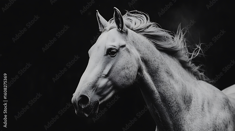 Obraz premium Majestic Horse in Motion A Powerful Black and White Portrait
