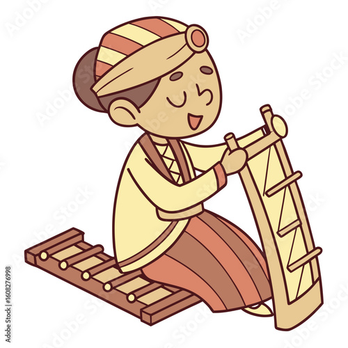 Cartoon Illustration of a Traditional Indonesian Musician
