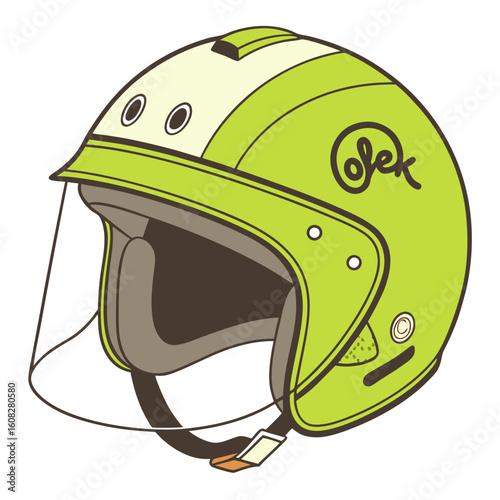 Lime Green Retro Motorcycle Helmet with Visor Illustration