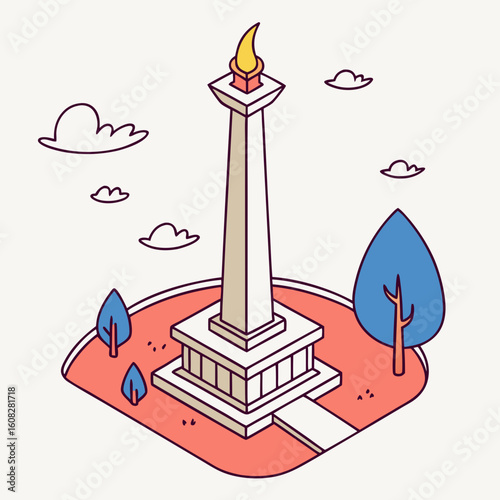 Monas Monument Illustration, Jakarta Landmark