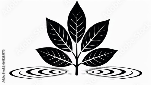 Elegant black and white silhouette illustration of a single bay leaf plant