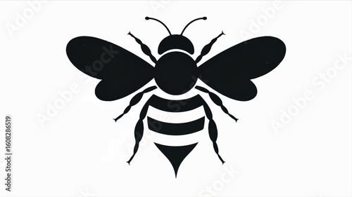 Minimalist black and white bee silhouette illustration on a clean white background