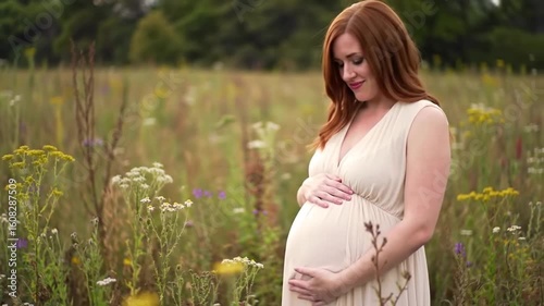 Serene Expectant Mother amidst Wildflowers