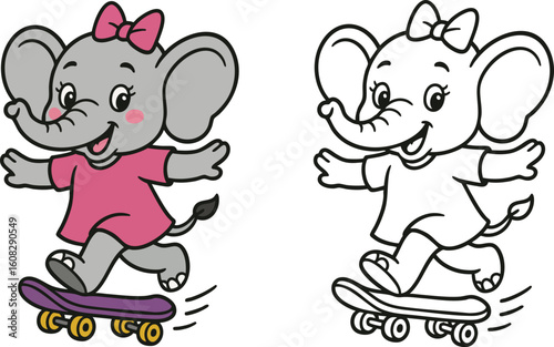 Elephant coloring pages for children. Copy the color of the colored elephant. Coloring page outline of an elephant. Elephant coloring worksheet. Kindergarten and Preschool Activity.