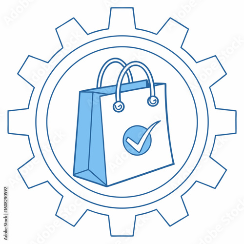 Efficient Shopping: Bag with Check Mark Inside a Gear