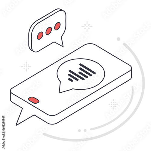 Isometric Smartphone with Chat Bubbles Icon. Mobile Communication, Online Messaging, and Digital Interaction Concept. Minimalist Line Art Vector Il...