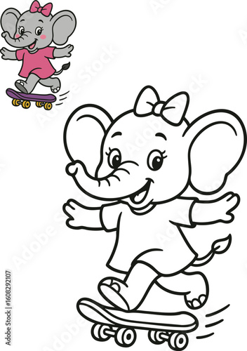 cute baby boy elephant coloring page for kids. charming vector illustration of a happy cartoon character with black and white outlines.  Educational material for children.