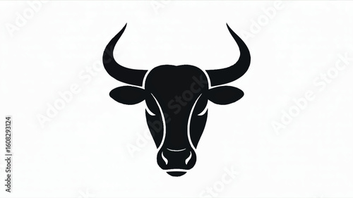 Minimalist black bull head silhouette on a clean white background ideal for branding and design