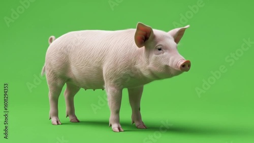 Pig on Green Screen Background