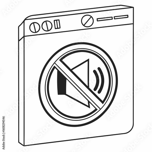 Quiet Washing Machine Icon. Silent Laundry Appliance Symbol. No Sound Washer Line Art Vector Illustration for Noise Reduction Feature
