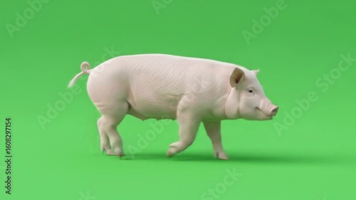 Pig Walking on Green Screen