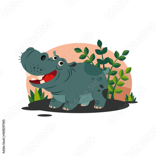 hippo animal icon funny cartoon character sketch