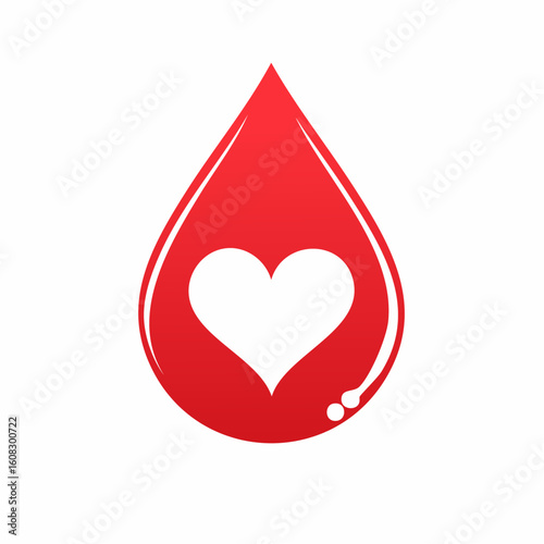 A red blood drop icon with a white heart inside, symbolizing love, donation, and life.