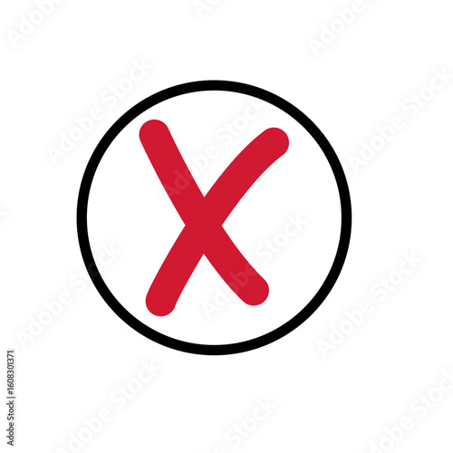 Red X mark inside a black outlined circle, used to show error, wrong input, or cancel function in user interface designs.

