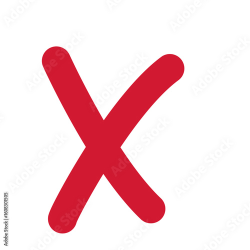 2D red X icon in bold style. Useful for cancel buttons, error indicators, or disapproval UI components in digital interfaces.

