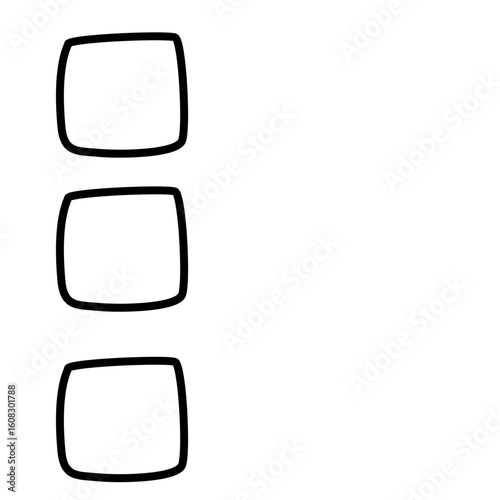 A stack of three black hand-drawn square outlines in vertical alignment. Flat 2D icon for checklist, survey, or UI layout design purposes.

