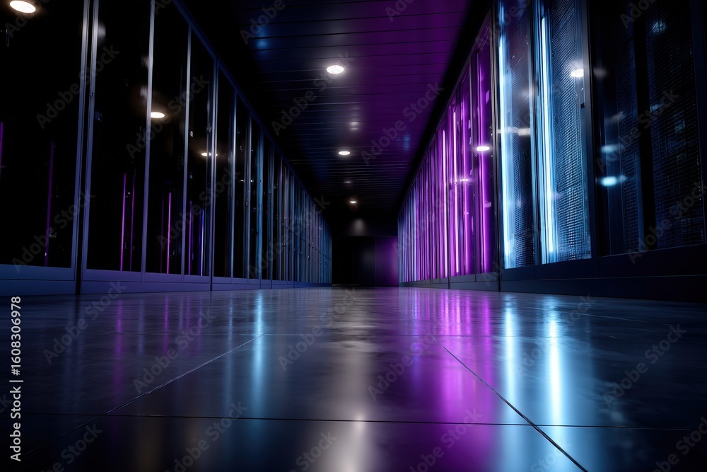 Fototapeta premium Vibrant Neon Lighting in Modern Corridor