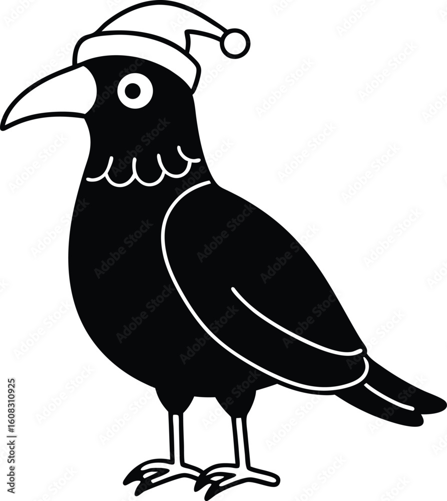 Obraz premium cartoon vector full body wear a christmas hat crow (1).eps