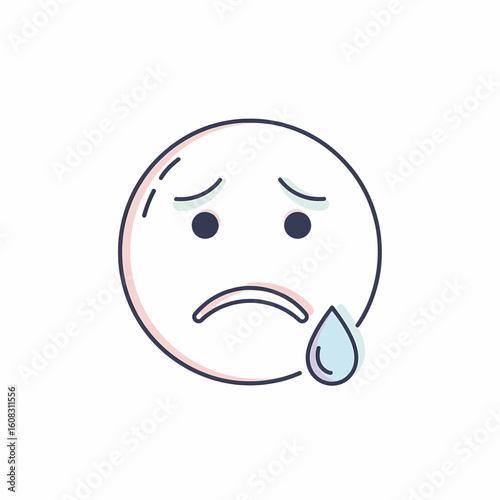 Sad Face Emoji Icon with Teardrop for Mental Health Concept