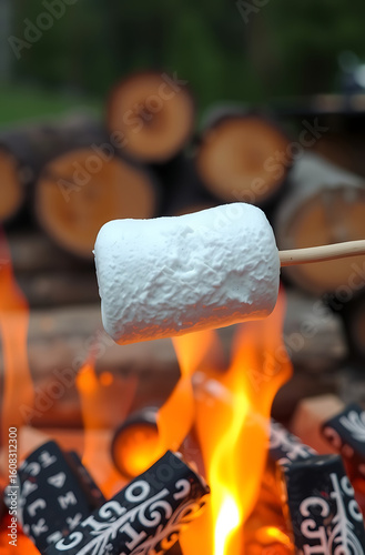 Delicious Marshmallow Toasting Over Flaming Fire at Camp