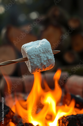 Roasting Marshmallow Over Campfire in the Wilderness