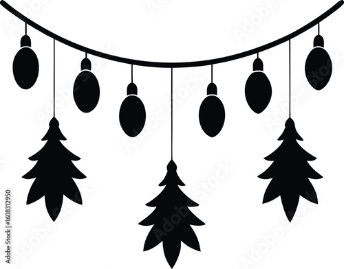 Hanging Christmas garland vector silhouette  