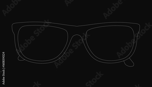 Black sunglasses with a bold white contour stand out sharply against the dark background. The minimalist composition highlights the sleek design and modern aesthetic.