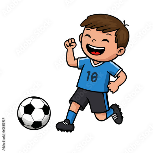 Cartoon boy soccer player vector illustration isolated