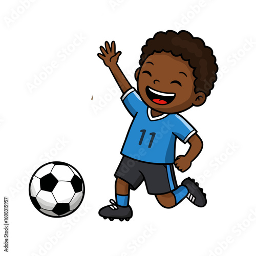 Cartoon boy soccer player vector illustration isolated