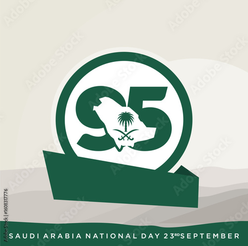 95 Saudi National Day. 23rd September. Arabic Text Translation: Our Saudi Arabia National Day. Kingdom of Saudi Arabia. Vector Illustration.