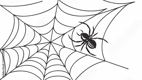 Intricate Spider Web with Arachnid Illustration - Halloween, Nature, and Creepy Design Element