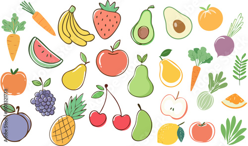 A vibrant assortment of colorful fruits and vegetables. The image features a diverse collection, creating a visual feast