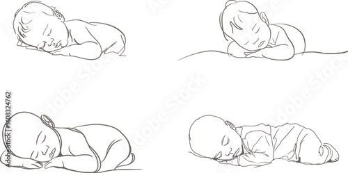 Sleeping baby line art shows peaceful slumber eps