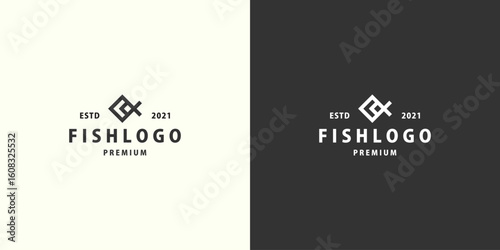 fish line logo vector design premium