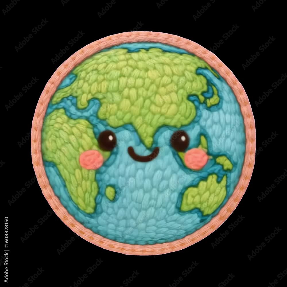 Cute Earth embroidery illustration animation isolated asset, transparent 4K video, alpha channel, ProRes 4444 Cute Earth embroidery illustration animation isolated asset, transparent 4K video, alpha channel, ProRes 4444