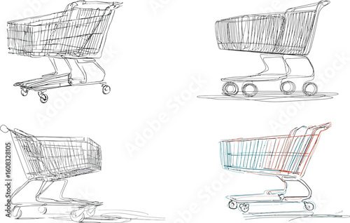 Shopping carts line art in a minimalist style eps