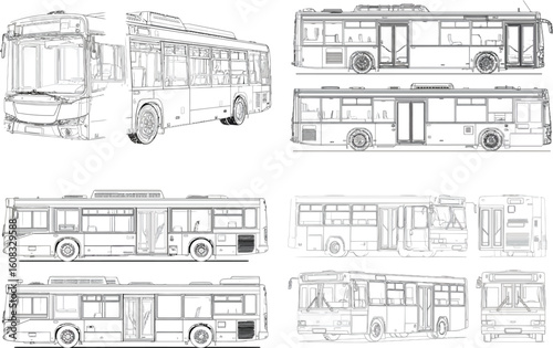 Bus blueprint shows vehicle design details eps