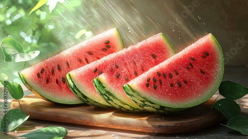 Fresh watermelon slices bathed in sunlight (1)