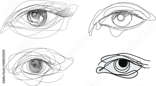 Eye sketches show artistic line drawing concepts eps